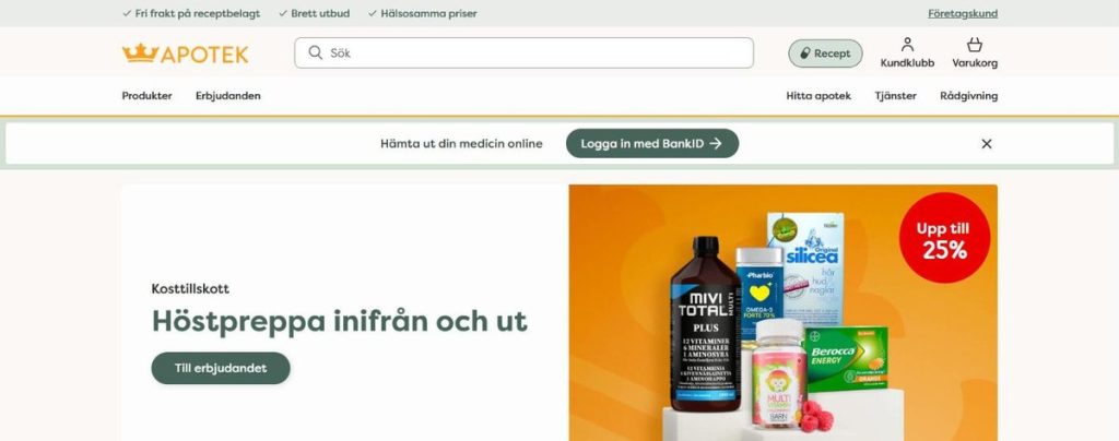Kronans Apoteks startsida med recept och kundklubb