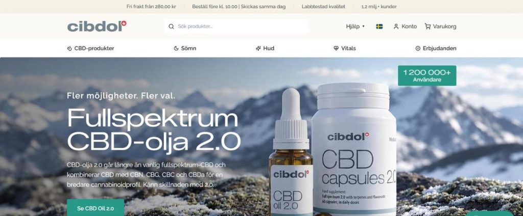 Cibdols svenska startsida med CBD-olja 2.0